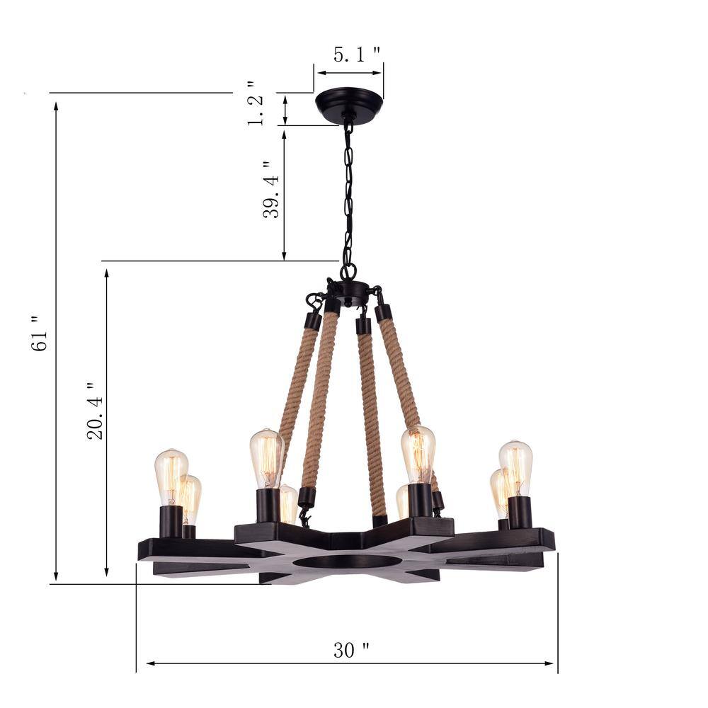 Brownish Black 30" Wood 8-Light Candle Style Chandelier
