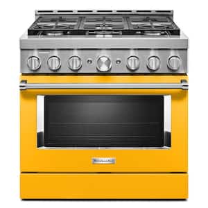 36 in. 5.1 cu. ft. Smart Commercial-Style Gas Range with Self-Cleaning and True Convection in Yellow Pepper