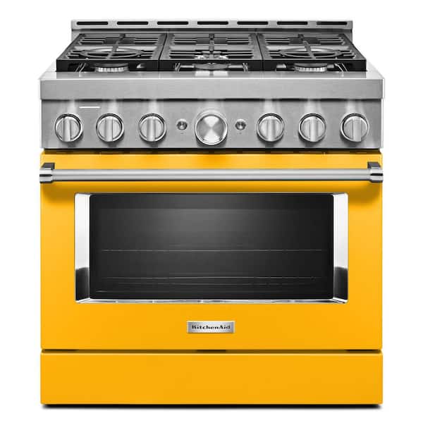 KitchenAid 36 in. 5.1 cu. ft. Smart Commercial-Style Gas Range with Self-Cleaning and True Convection in Yellow Pepper