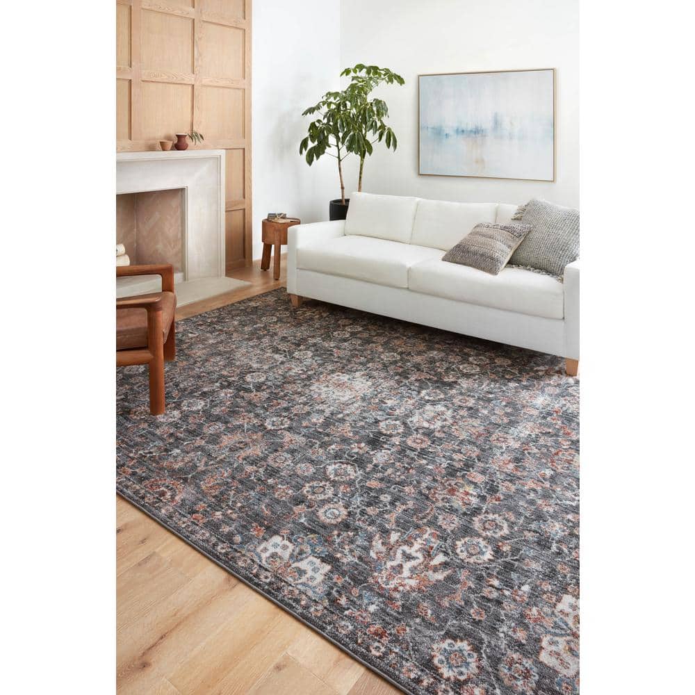 Cassandra Charcoal & Rust Vintage-Inspired Area Rug 5'3" x 7'9"