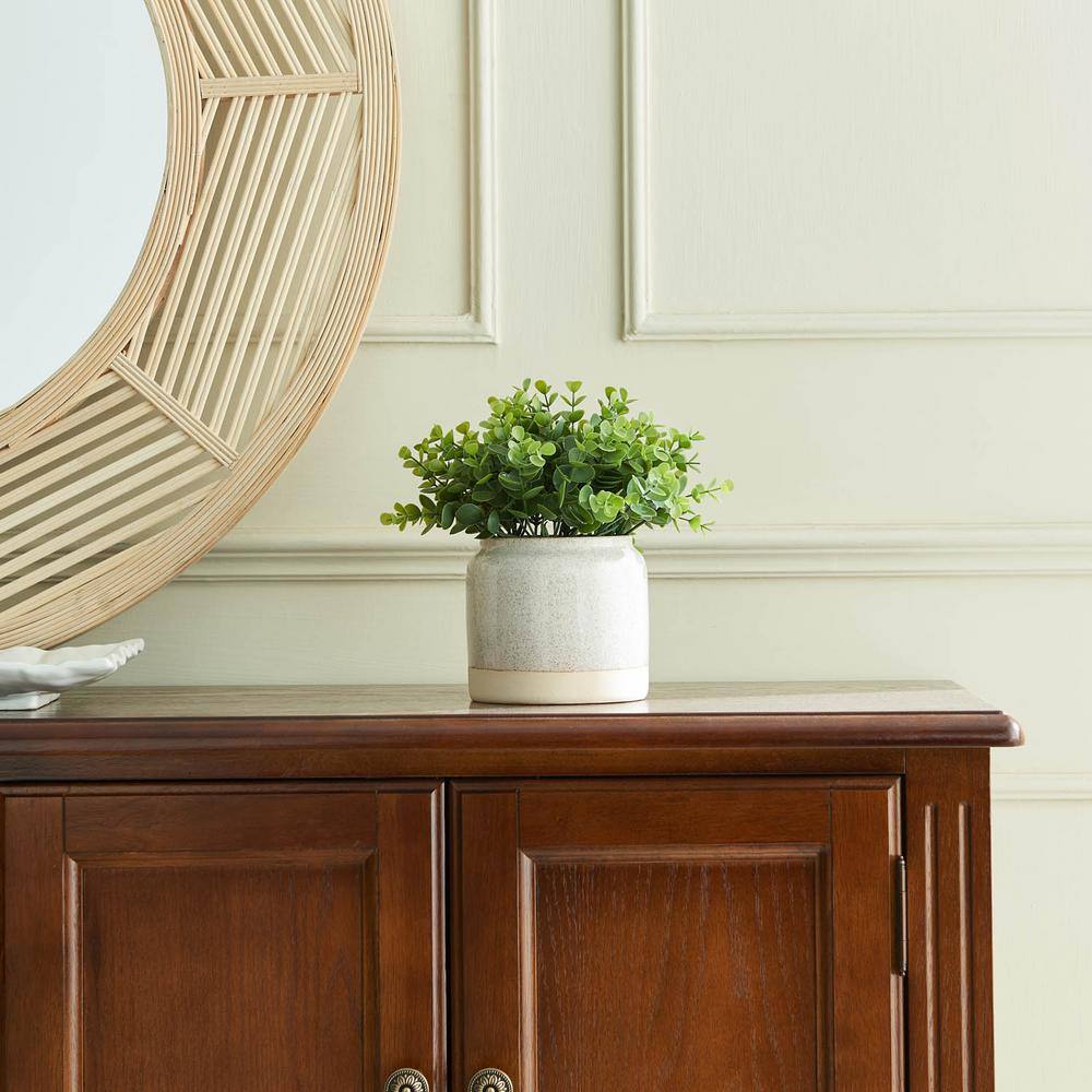 Suave 10 in. Green Artificial Eucalyptus in Glazed Ceramic Pot
