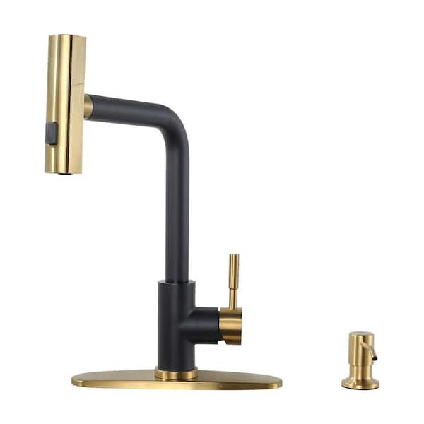 ARCORA Single-Handle High Arc Pull Down Sprayer Kitchen Faucet with Deckplate in Black Gold