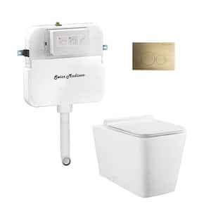 Concorde Back-to-Wall Toilet, Square, 3-Piece Bundle 0.8/1.6 GPF Dual Flush in Glossy White with Brass Flush Plate