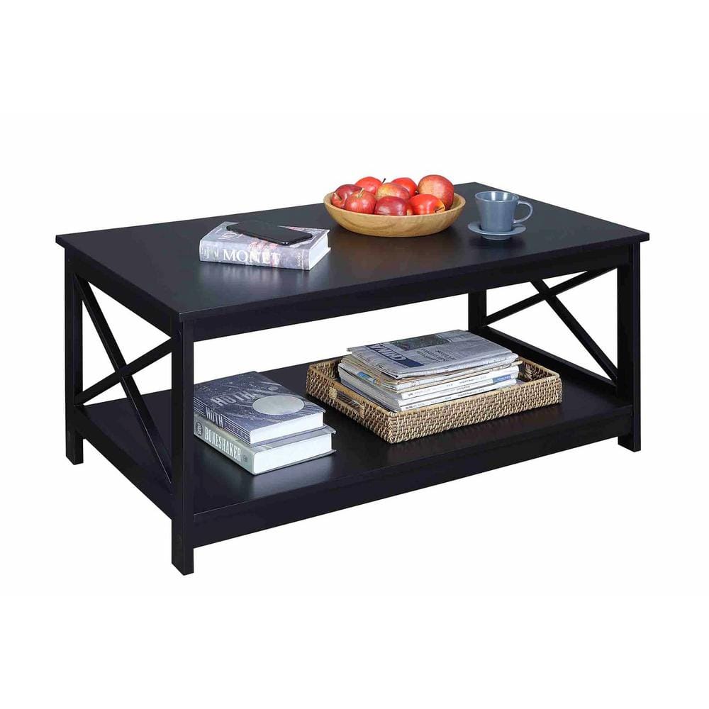 Oxford Classic Black Rectangular Wood Coffee Table with Lower Shelf