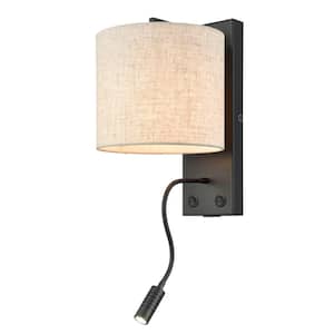 11 in. 1 Light Black, White Modern Wall Sconce with Standard Shade
