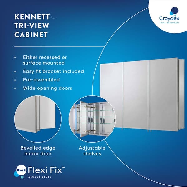 30 in. x 26 in. Recessed or Surface Mount Triple Door Tri-View Medicine Cabinet