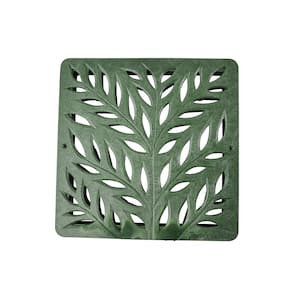 12 in. Square Catch Basin Drain Grate, Decorative Botanical Design, Green Plastic