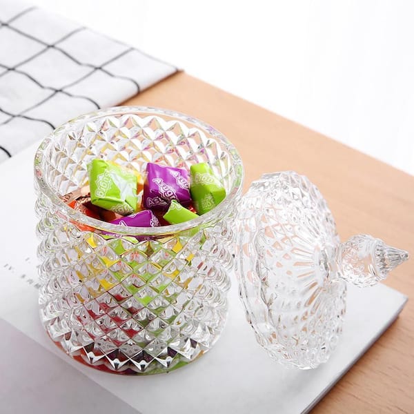 5.5 in. x 3.4 in. 16 oz. Clear Crystal Candy Cookie Glass Jar with Lid for Holiday Wedding Party Decor