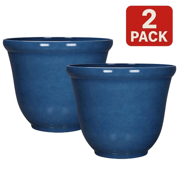 Vigoro 16 in. W Felecia Large Blue Resin Round Planter Lightweight Made With Recycled Materials and Drainage Holes (2 Pack)