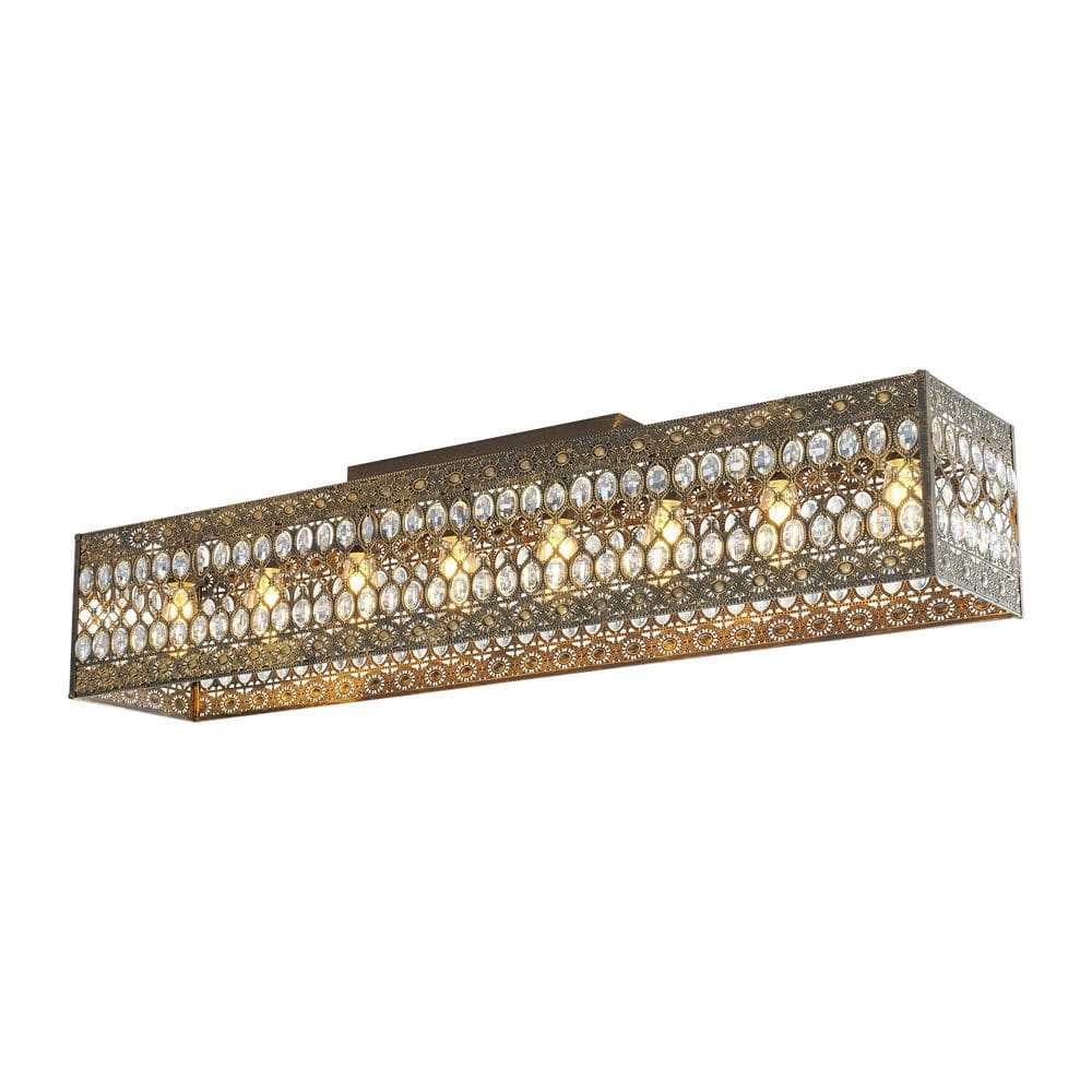 48.03 in. 8-Light Modern Black Rectangle Dimmable Flush Mount Ceiling Light w/ Crystal Shade for Foyer No Blubs Included price history on PriceWatchPro