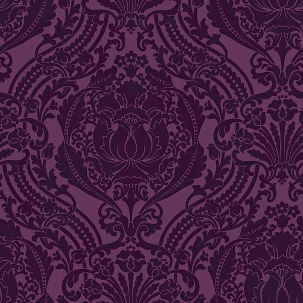 The Wallpaper Company 56 sq. ft. Purple Grandiose Damask Wallpaper