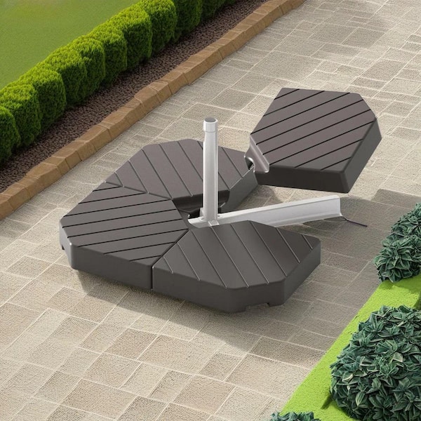 4 Pieces 340 lbs. HDPE Patio Umbrella Base Cantilever Umbrella Base for M Series with Water, Sand Filled in Dark Brown