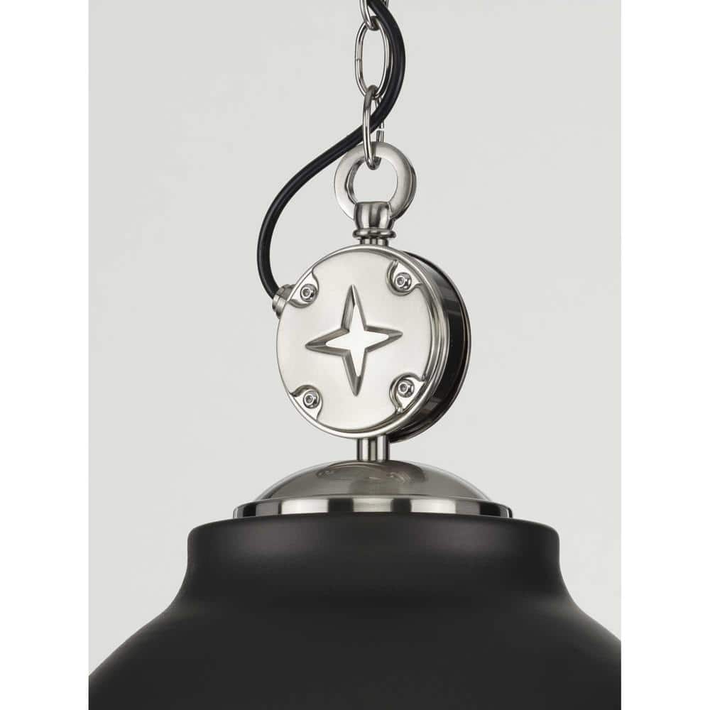 Graphite and Nickel Industrial Pendant Light with Prismatic Glass Shade