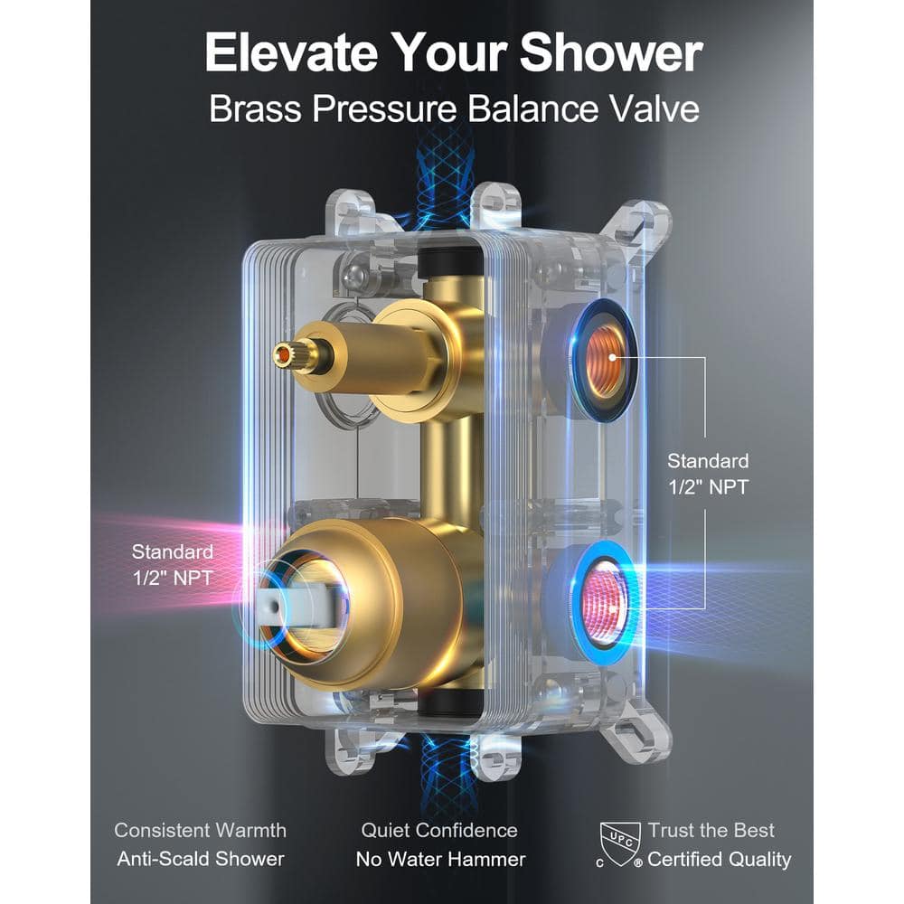 Grandjoy 10" Brushed Gold Rainfall Shower Head System with Handheld Spray