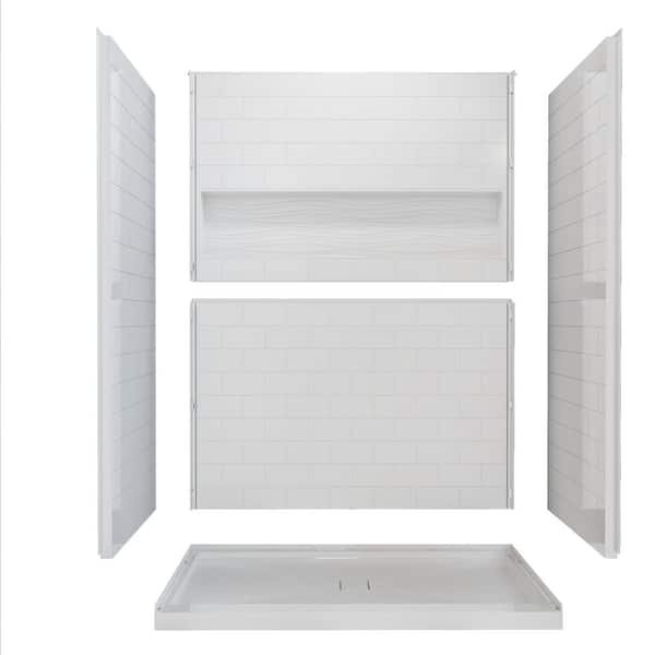 60 in W x 32 in H 4-Piece Direct-to-Stud Alcove Shower Wall Set Kit in White