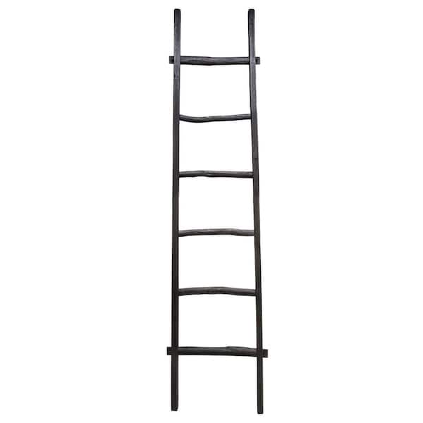 Liv & Skye 76 in. Tall Black Fir Wood Freestanding Decorative Ladder