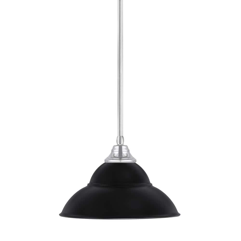 Sparta 100-Watt 1 Light Chrome Shaded Pendant Light with 13 in. Matte Black