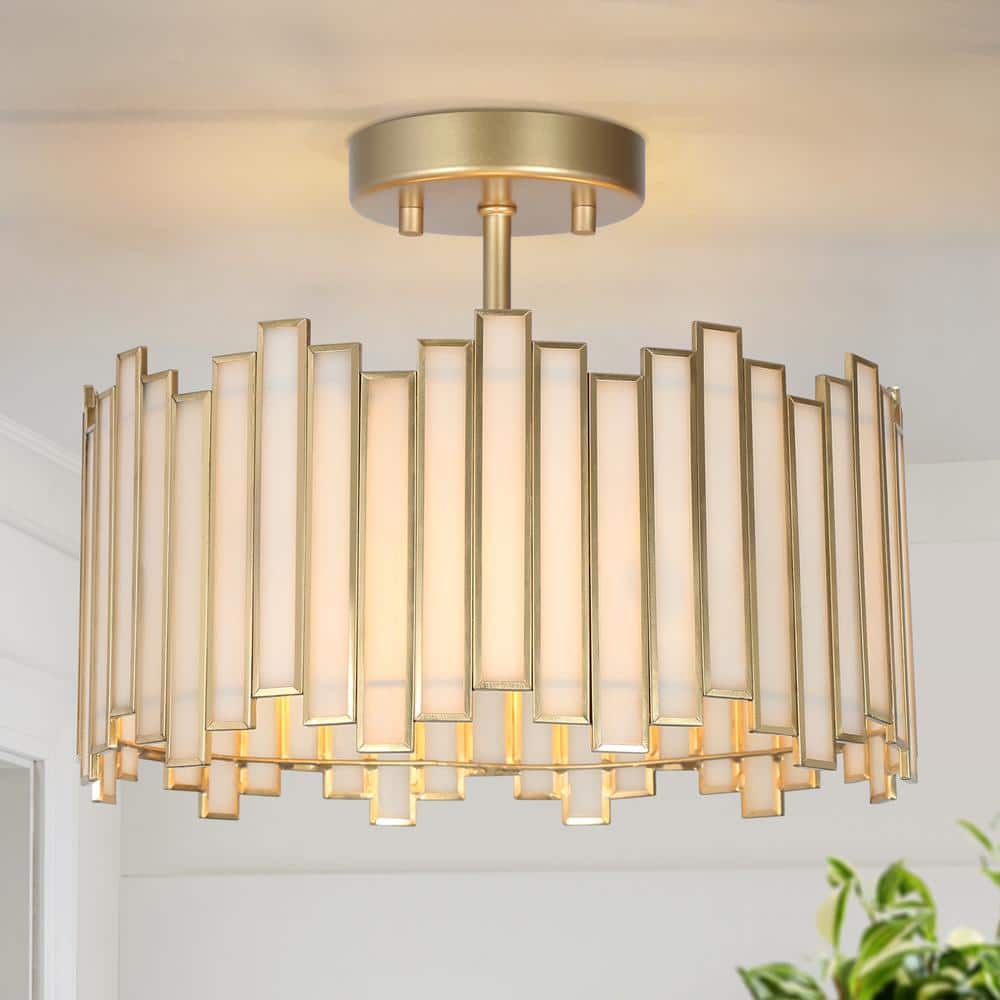 LNC Modern 12.5 in. 3-Light Gold Drum Semi-Flush Mount with