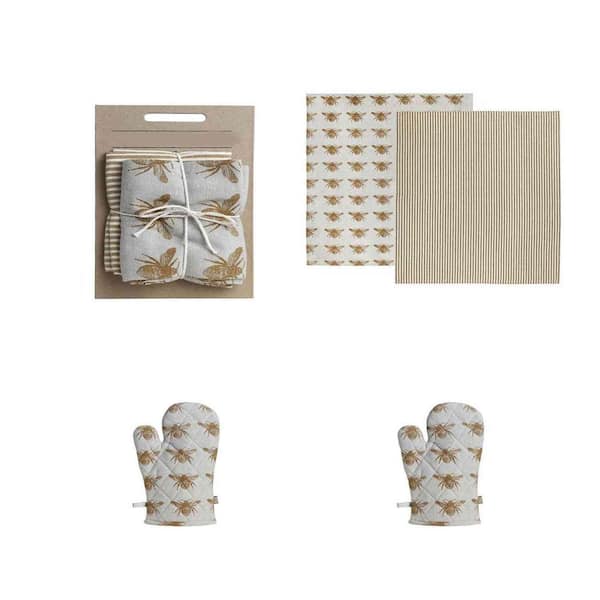 HomeRoots Amelia Gray and Yellow Print Cotton Towels and Gloves (Set of 2)