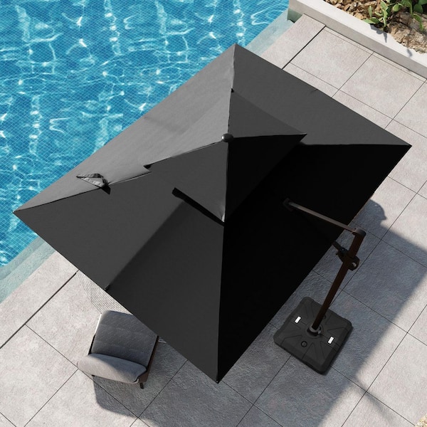 Pellebant 9 ft. x 12 ft. 2-Tier Rectangle Cantilever Patio Umbrella in Black with Stand Wheeled Base Included