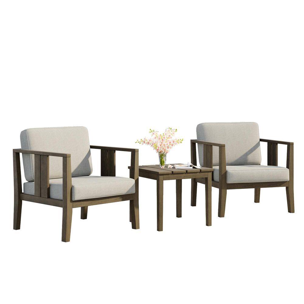 3-Piece Teak Patio Lounge Chairs Conversation Set with Light Camel Cushions and Brown Side Table price history on PriceWatchPro