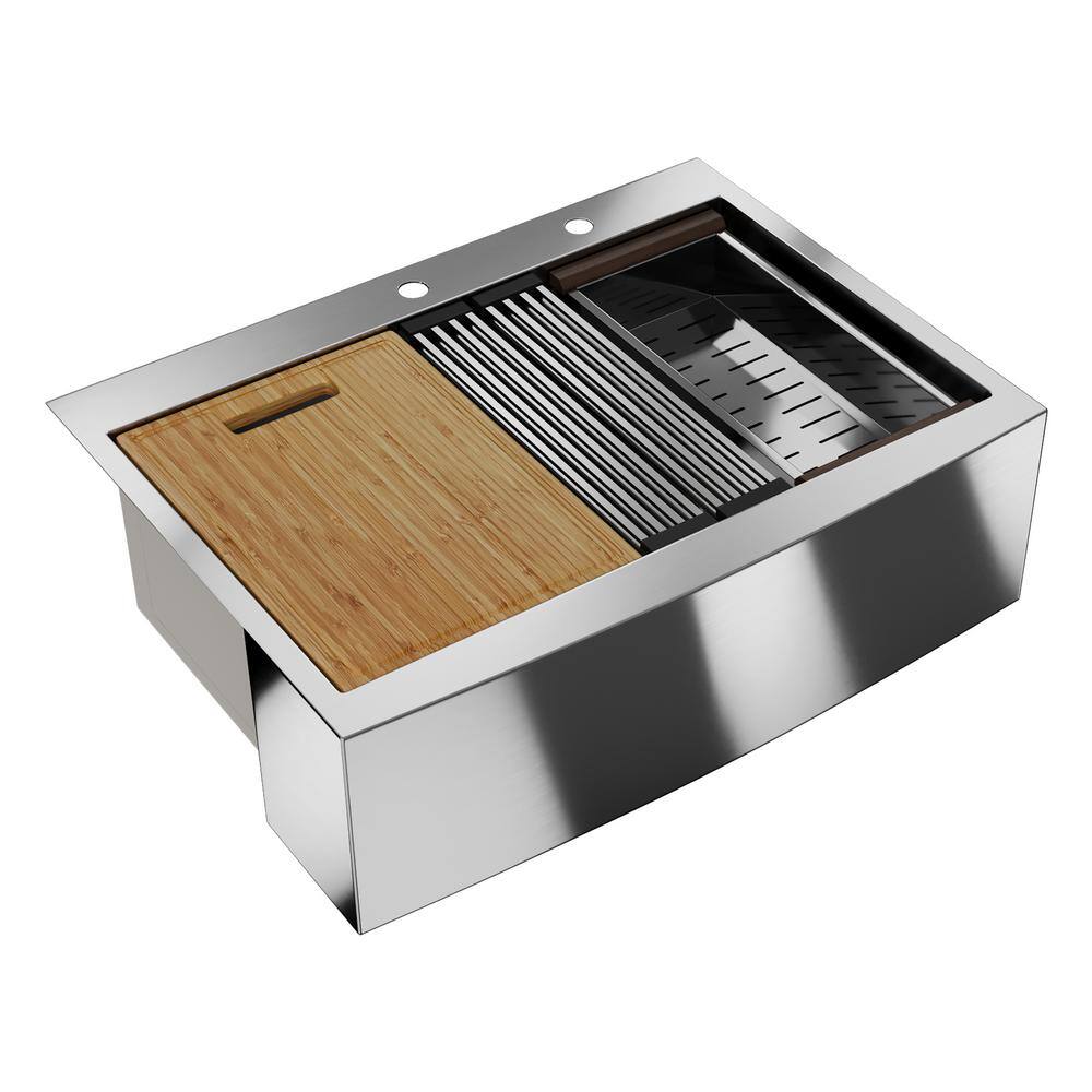 30" Stainless Steel Farmhouse Drop-In Single Bowl Kitchen Sink with Accessories