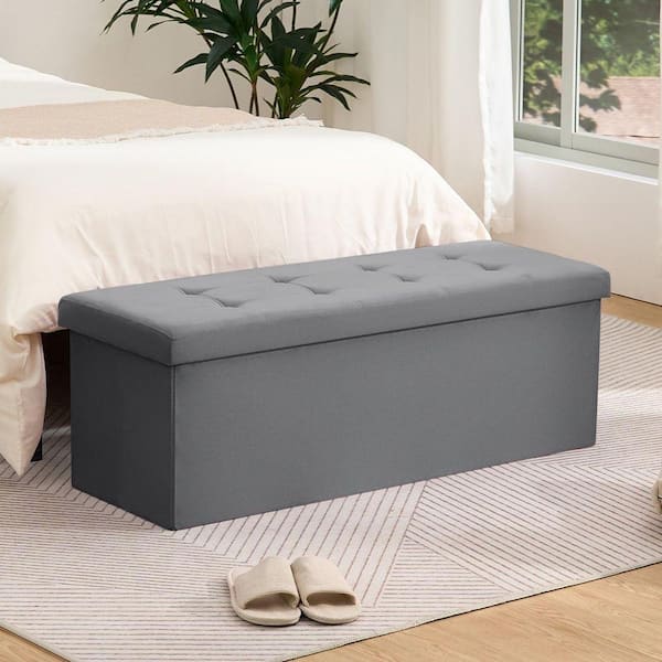 43 in. W Gray Velvet Bedroom Bench with Large Storage Space
