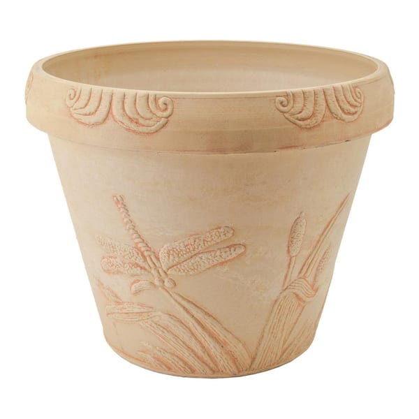 Arcadia Garden Products Dragonfly 12-1/2 in. x 10 in. Beige PSW Pot