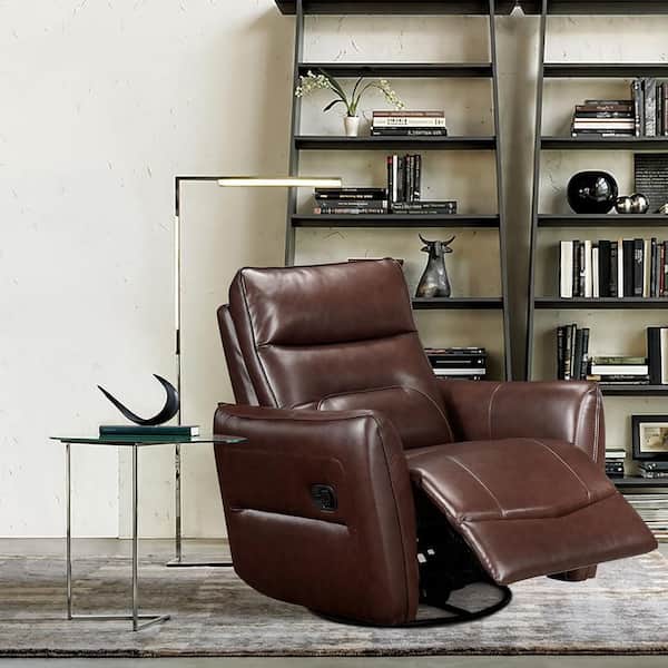 Bradford Brown Leather Manual Swivel Glider Recliner