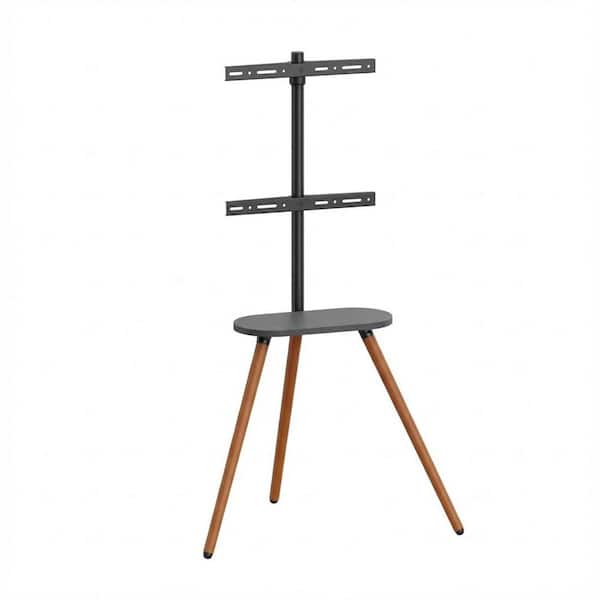 Tripod Easel TV Stand Height Adjustable Swivel for 43-65 in. LCD LED Screen with Wooden Tray Black Walnut