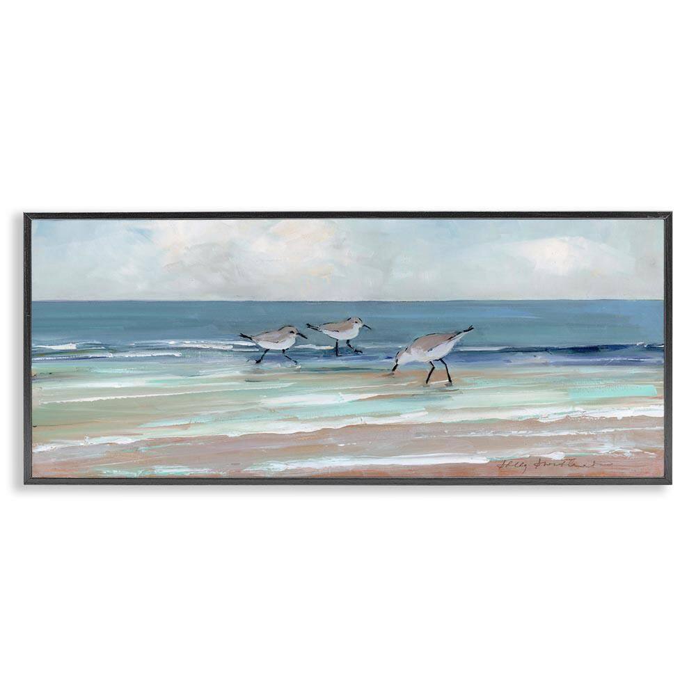 Panoramic Sandpipers on Shoreline by Sally Swatland Black Framed Giclee Art Print Coastal 30 in. x 13 in. price history on PriceWatchPro