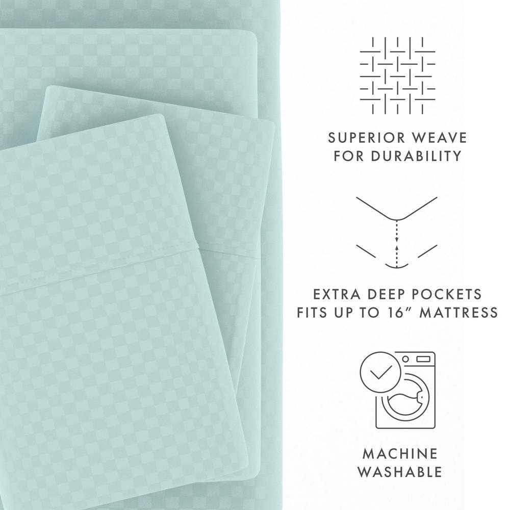 Aqua Twin Microfiber Deep Pocket Checkered Sheet Set