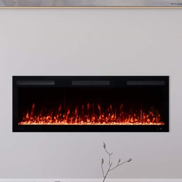 Vibrance 50 in. Wall Mount Smart Electric Fireplace in Black w/ Crystal Ember Bed and Multi-Color Flame-Wi-Fi and Remote