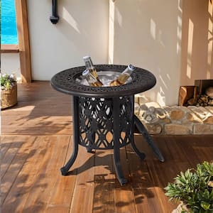 Rust Resistant Bronze Cast Aluminum Side Table and Stainless Steel Ice Bucket