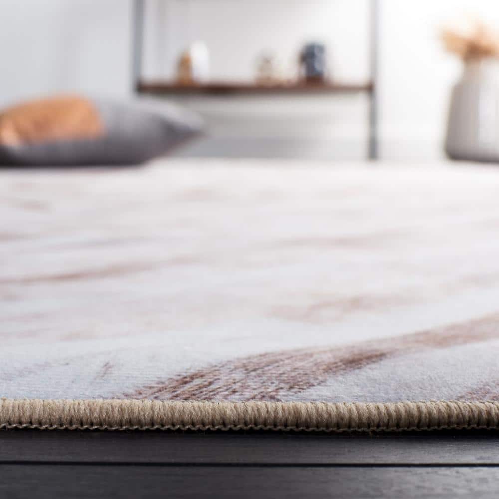 Beige and Brown Faux Hide Washable Area Rug