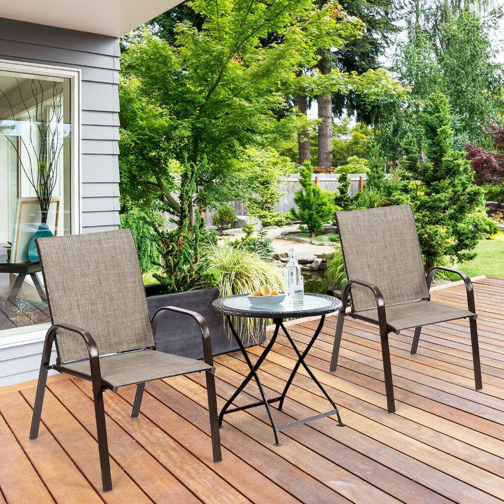 Gray Metal Frame Outdoor Dining Chair with Armrest for Garden, Poolside, Ba