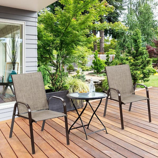 Unbranded Gray Metal Frame Outdoor Dining Chair with Armrest for Garden, Poolside, Backyard, Set of 2