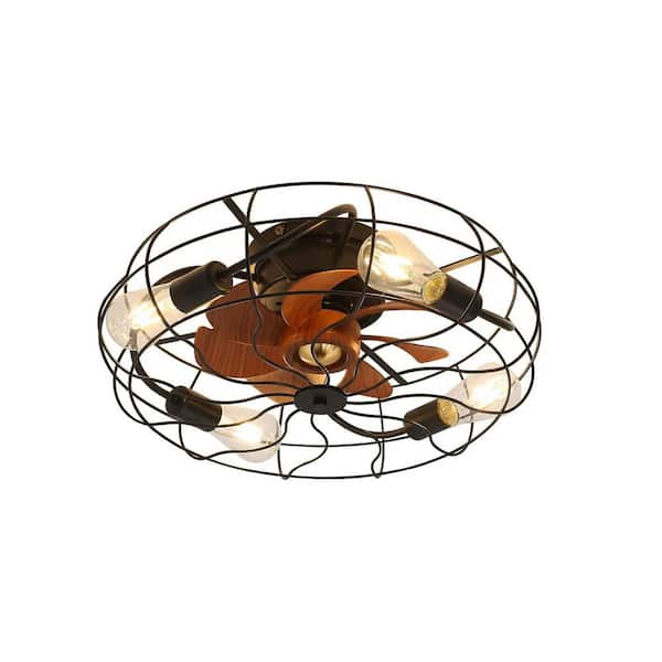Jushua Industrial Style 20 in. Ceiling Fan With Matte Black 6-Speed Wind E26 Remote Control Reversible DC Motor For Bedroom