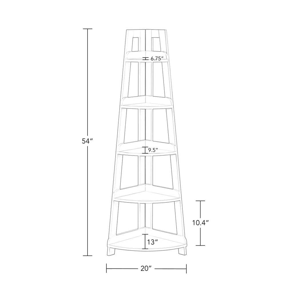 Gray 5-Tier MDF Corner Ladder Bookshelf