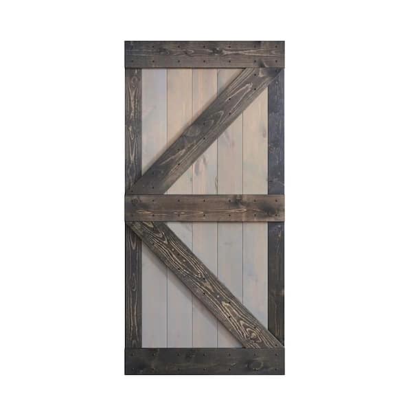 COAST SEQUOIA INC K Series 42 in. x 84 in. Light Grey/Carbon Grey Knotty Pine Wood Barn Door Slab
