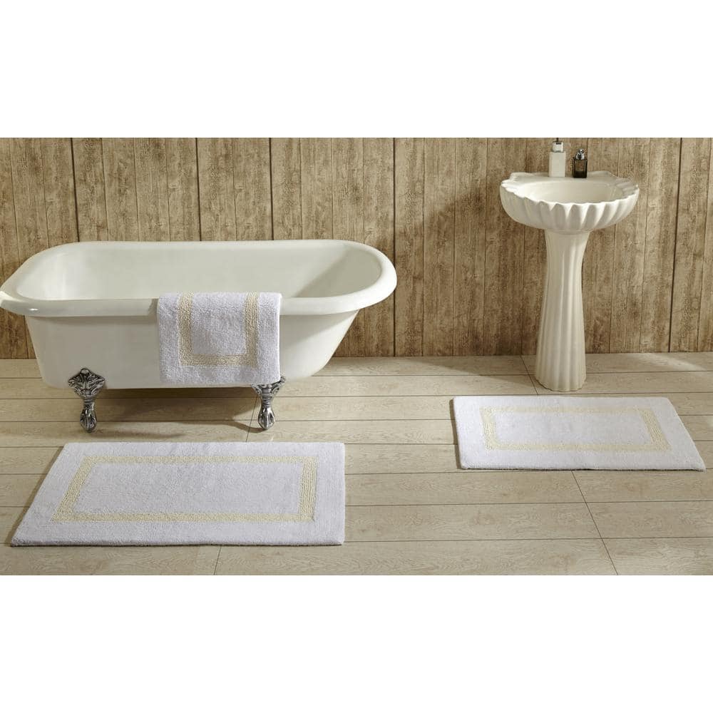 White and Ivory Cotton Tufted Reversible Bath Rug, 17" x 24"