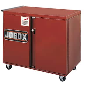 Jobox 43 in. W x 27 in. D Heavy Duty Steel, 2 Drawer and 2 Shelf Rolling Workbench Cabinet with 6 in. Casters