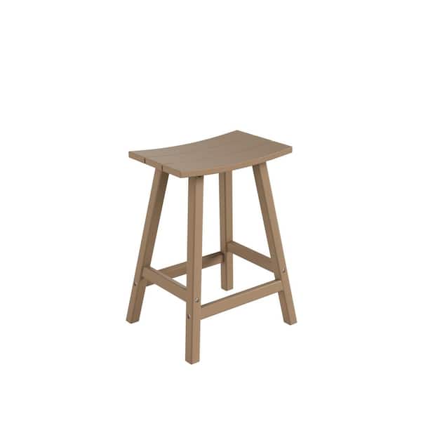 Franklin Weathered Wood 24 in. Poly HDPE Fade Resistant Outdoor Patio Saddle Seat Counter Height Bar Stool