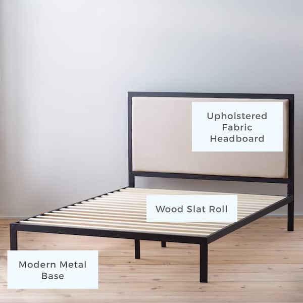 Brookside Mara Gray Stone Queen Metal, Metal Platform Bed Frame With Upholstered Headboard