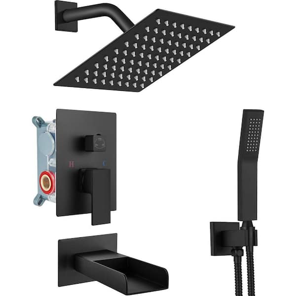 1-Handle 3-Spray Tub and Shower Faucet with Hand Shower in Matte Black (Valve Included)