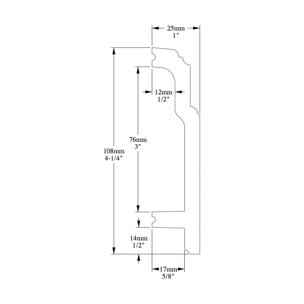 4.25" High White Polystyrene Baseboard Moulding Set