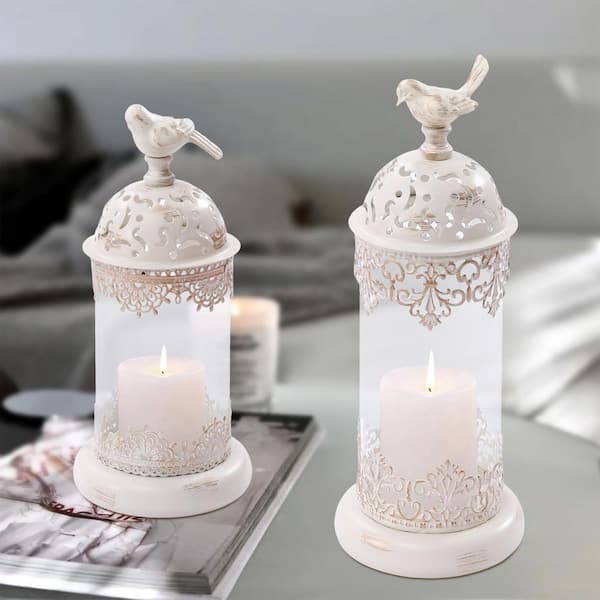 YIYIBYUS White Bird Cage Lantern Candle Holder Tabletop Decorative (Set of  2) JJOUY8L6WDZY8 - The Home Depot