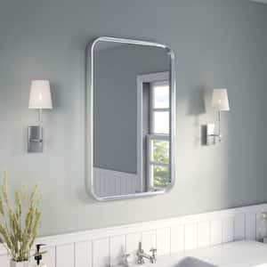 24 in. W x 36 in. H Rectangular Aluminum Framed Wall Bathroom Vanity Wall Mount Mirror in Silver