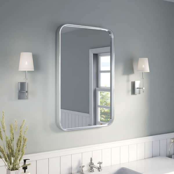 24 in. W x 36 in. H Rectangular Aluminum Framed Wall Bathroom Vanity Wall Mount Mirror in Silver