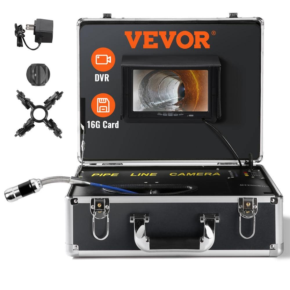 VEVOR Sewer Camera, 66 Ft/20 M, 7 Screen Pipeline Inspection Camera with DVR Function, Waterproof IP68 Camera, 12 Pcs Adjustable LED, with A 16 GB
